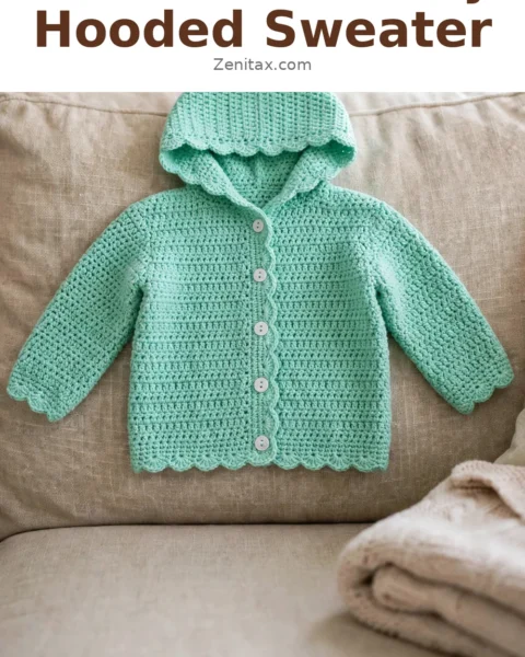 Mint Green Baby Hooded Sweater Free Crochet Pattern