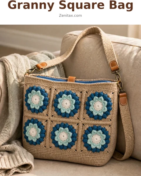 Ocean Blue Floral Granny Square Bag Free Crochet Pattern