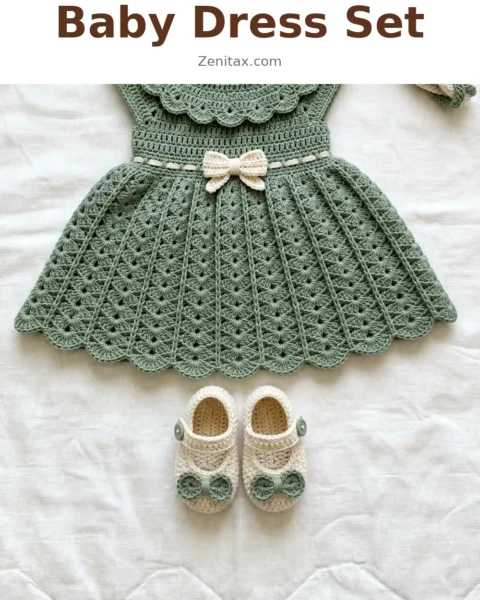 Sage Green Ruffle Baby Dress Set Free Crochet Pattern
