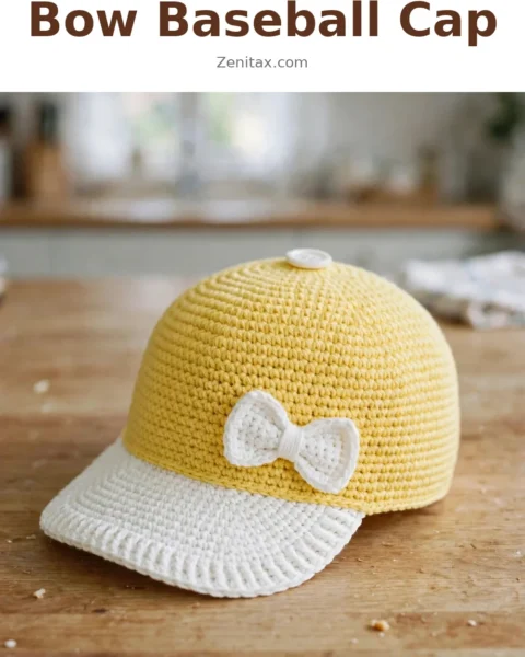 Sunshine Yellow Bow Baseball Cap Free Crochet Pattern