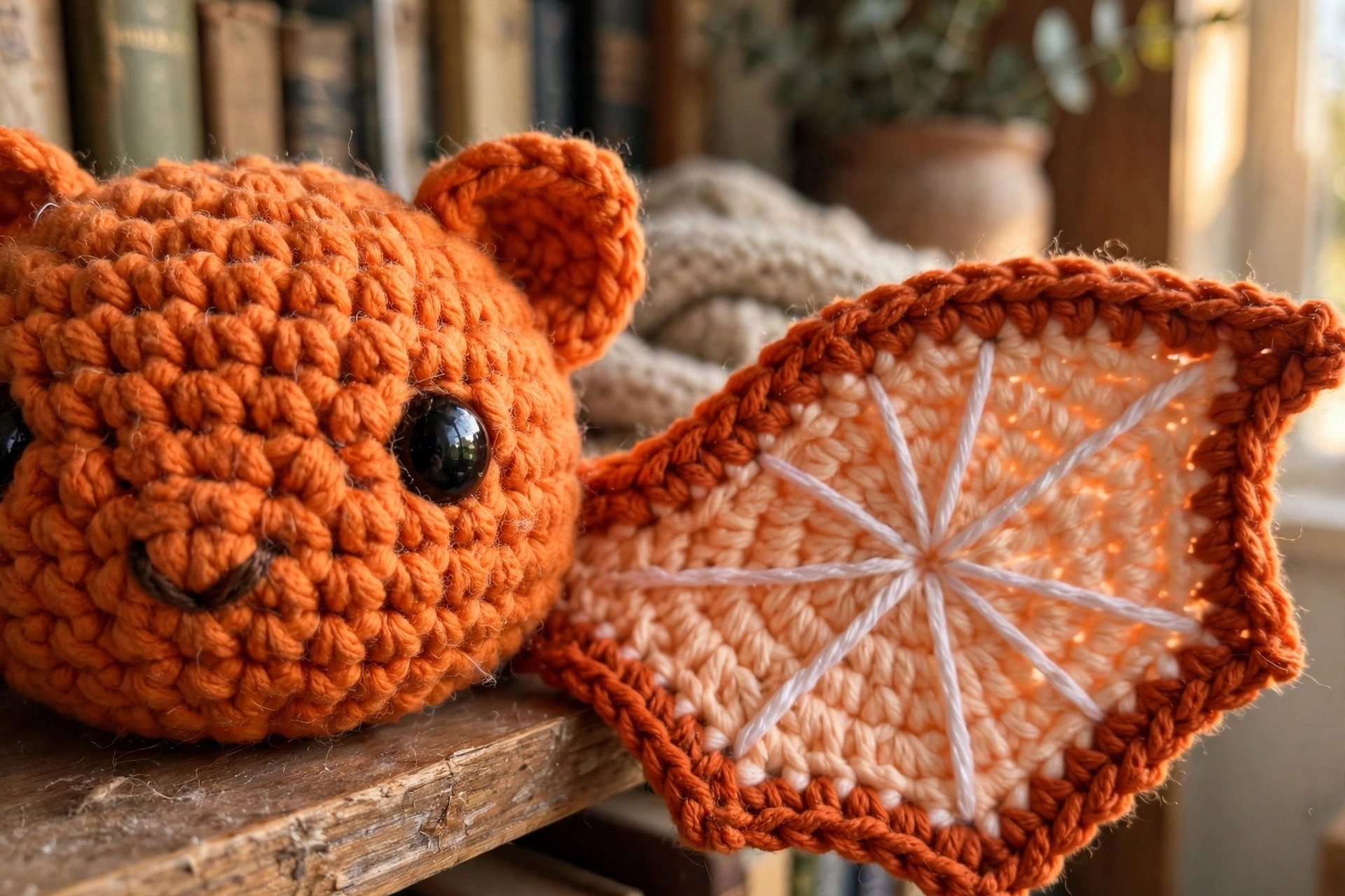 Close-up of the bat face and embroidered orange-slice wing