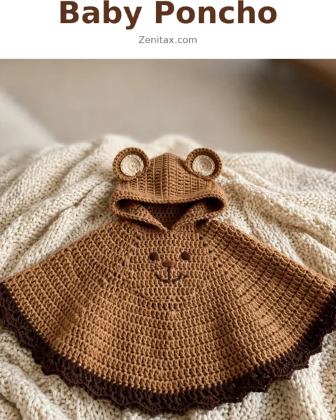 Bear Ears Hooded Baby Poncho Free Crochet Pattern