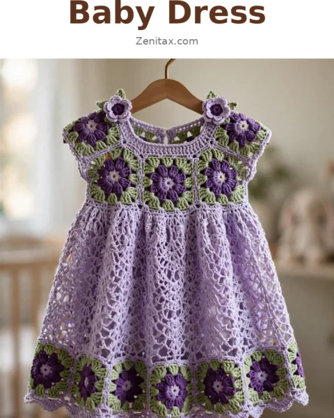 Crochet Lavender Flower Baby Dress Free Pattern