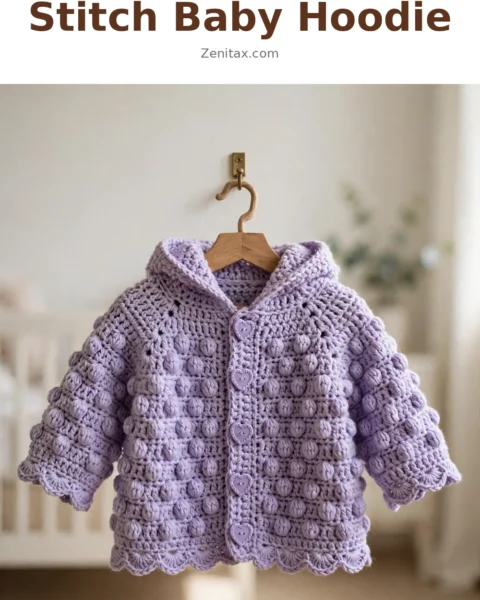 Lavender Bobble Stitch Baby Hoodie Free Crochet Pattern