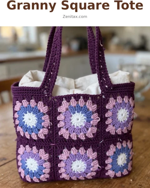 Lavender Dream Granny Square Tote Free Crochet Pattern