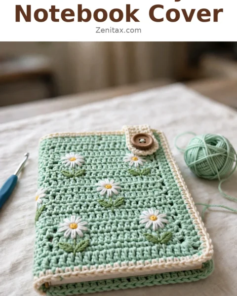 Mint Daisy Notebook Cover Free Crochet Pattern