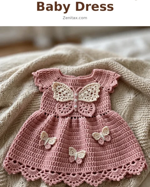 Pink Rose Butterfly Baby Dress Free Crochet Pattern