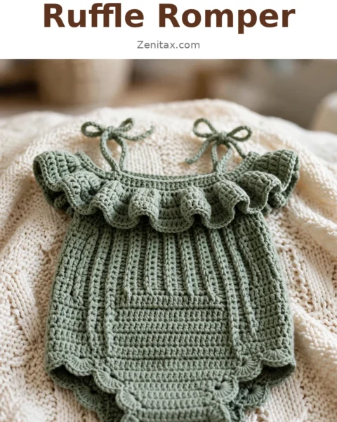 Sage Green Boho Ruffle Romper Free Crochet Pattern