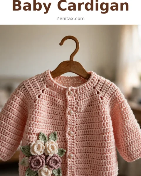 Soft Pink Floral Baby Cardigan Free Crochet Pattern