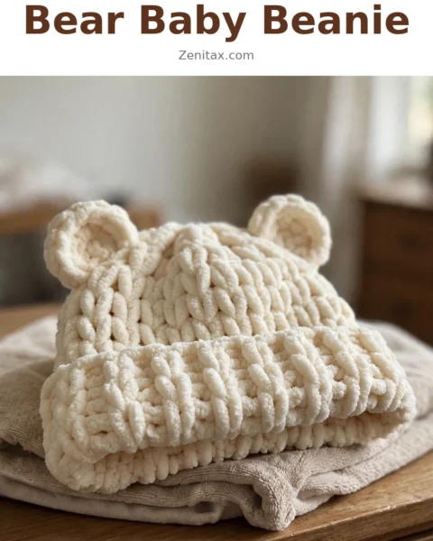 Neutral Teddy Bear Baby Beanie Free Crochet Pattern