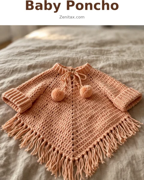 Peach Shell Stitch Baby Poncho Free Crochet Pattern