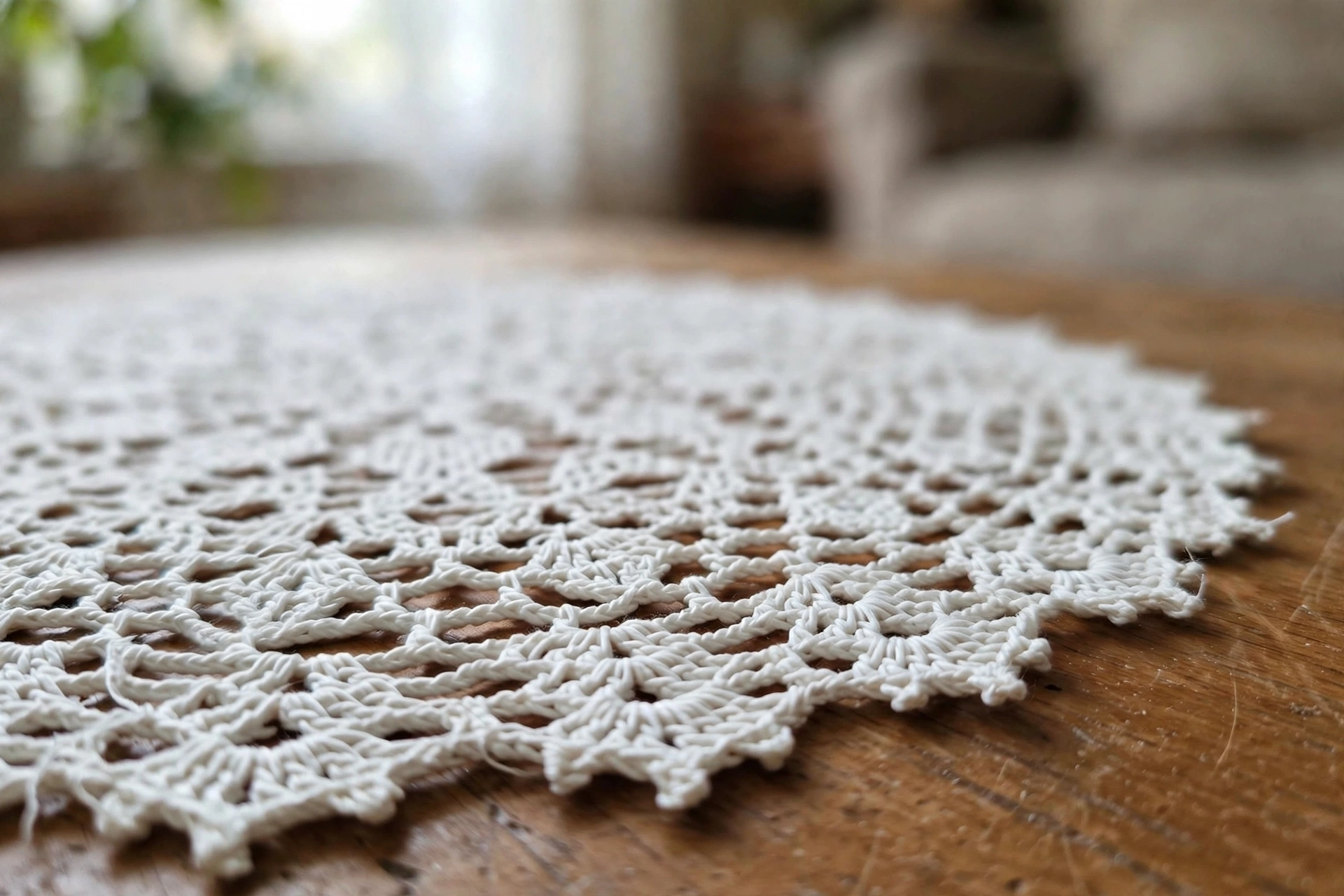 Close-up of the openwork lace mesh and scalloped edge