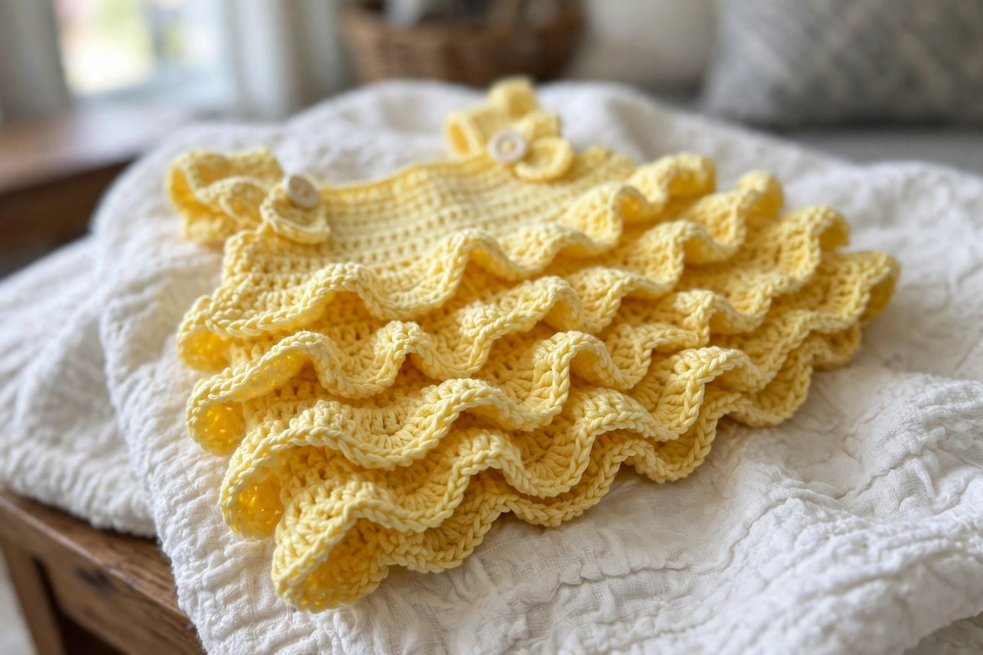 Close-up of the scallop-edged ruffle tiers