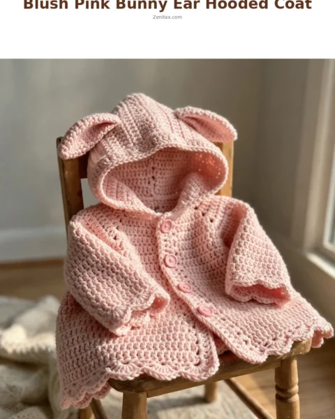 Blush Pink Bunny Ear Hooded Coat Free Crochet Pattern
