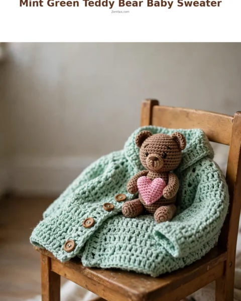 Mint Green Teddy Bear Baby Sweater Free Crochet Pattern