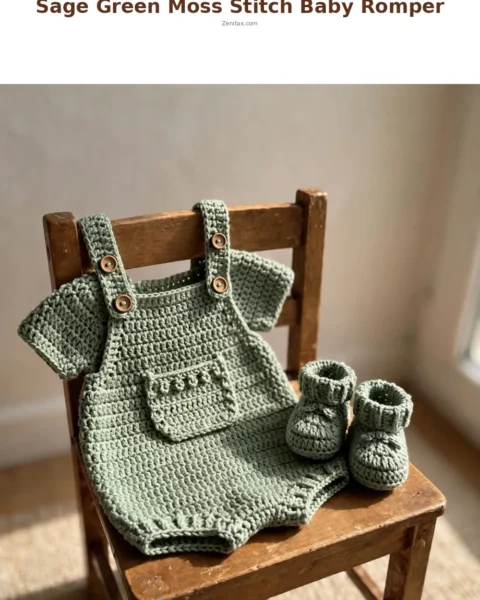Sage Green Moss Stitch Baby Romper Free Crochet Pattern