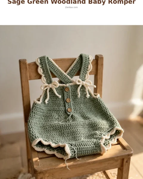 Sage Green Woodland Baby Romper Free Crochet Pattern