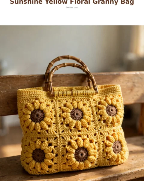 Sunshine Yellow Floral Granny Bag Free Crochet Pattern