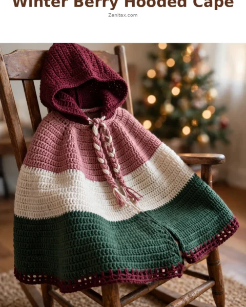 Winter Berry Hooded Cape Free Crochet Pattern