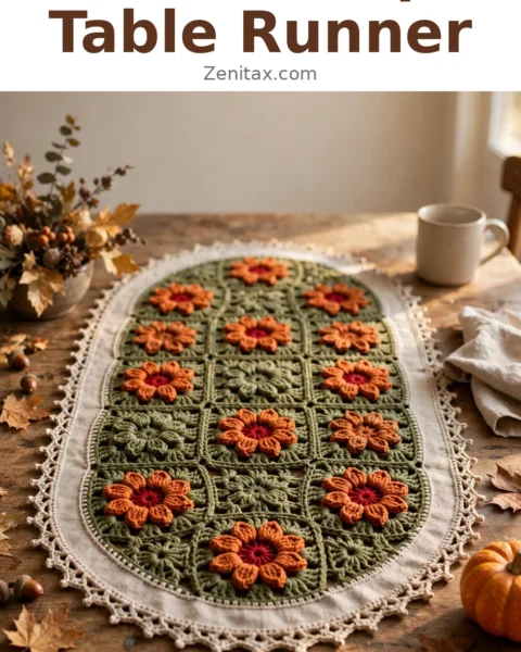 Autumn Maple Granny Square Table Runner Free Crochet Pattern