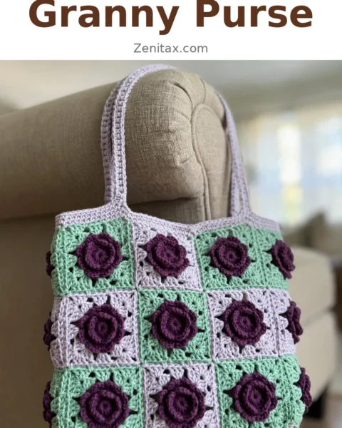 Lavender Rose Granny Square Purse Free Crochet Pattern