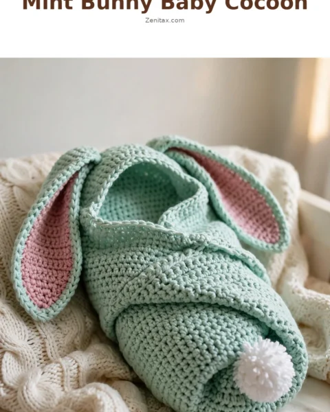 Mint Bunny Baby Cocoon Blanket Free Crochet Pattern