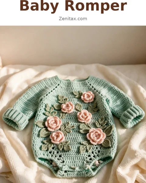 Mint Green Rose Baby Romper Free Crochet Pattern