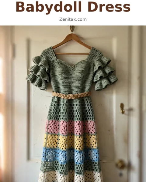 Sage Green Boho Babydoll Dress Free Crochet Pattern