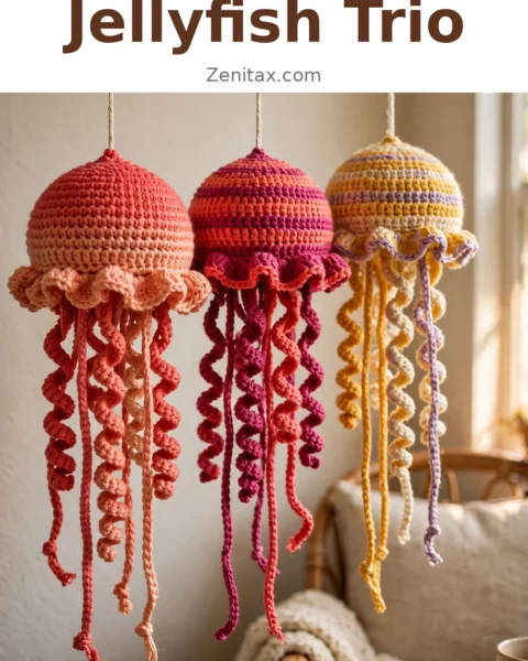 Sunset Ombre Jellyfish Trio Free Crochet Pattern