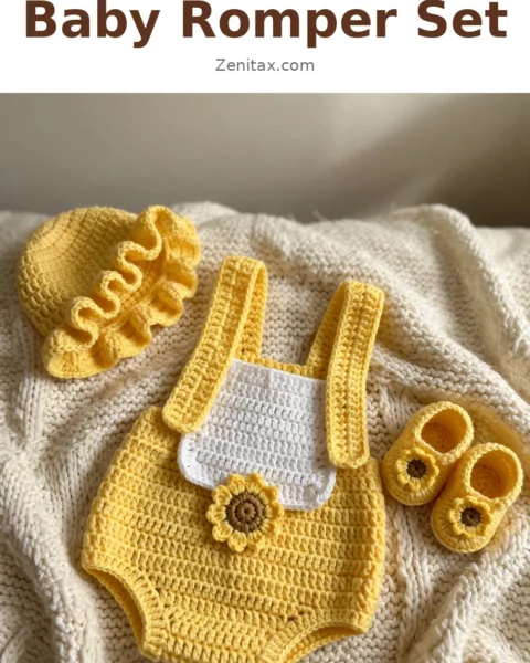 Sunshine Yellow Baby Romper Set Free Crochet Pattern