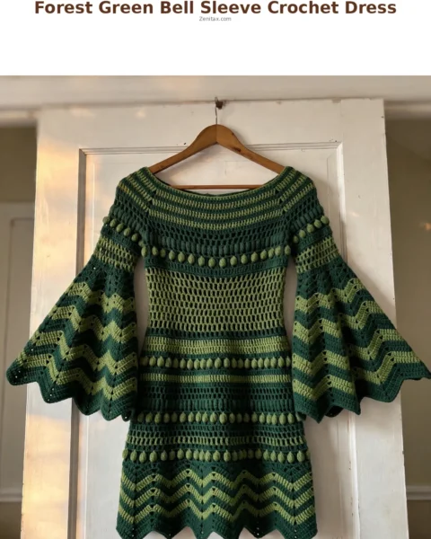 Forest Green Bell Sleeve Crochet Dress Free Pattern