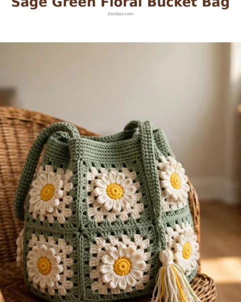 Sage Green Floral Bucket Bag Free Crochet Pattern