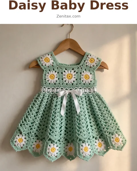 Crochet Mint Daisy Baby Dress Free Pattern