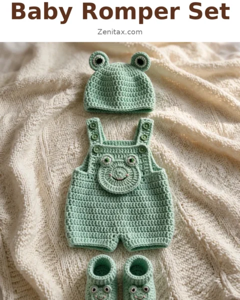 Mint Green Frog Baby Romper Set Free Crochet Pattern
