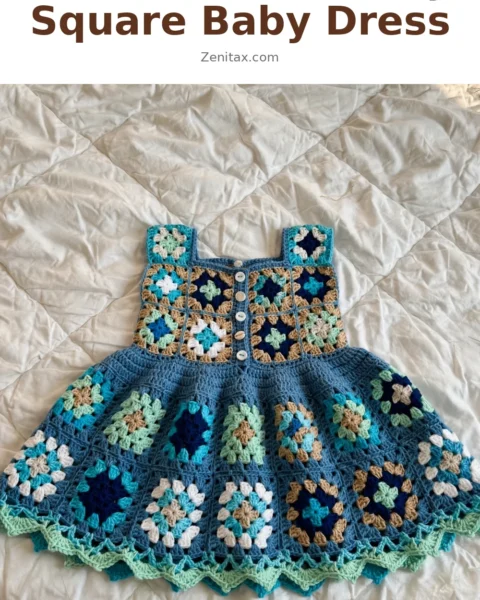 Ocean Blue Granny Square Baby Dress Free Crochet Pattern